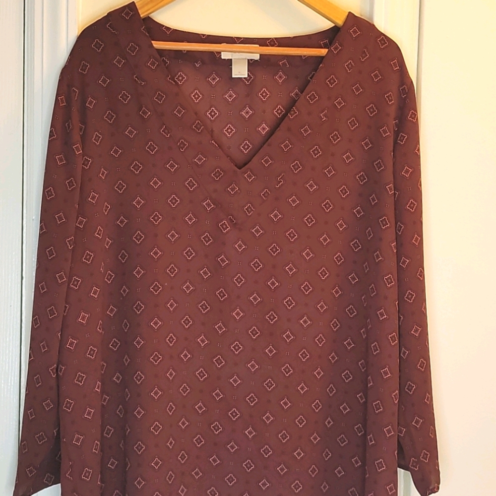 Loft Brown Color Print Size XL Blouse Shirt Top